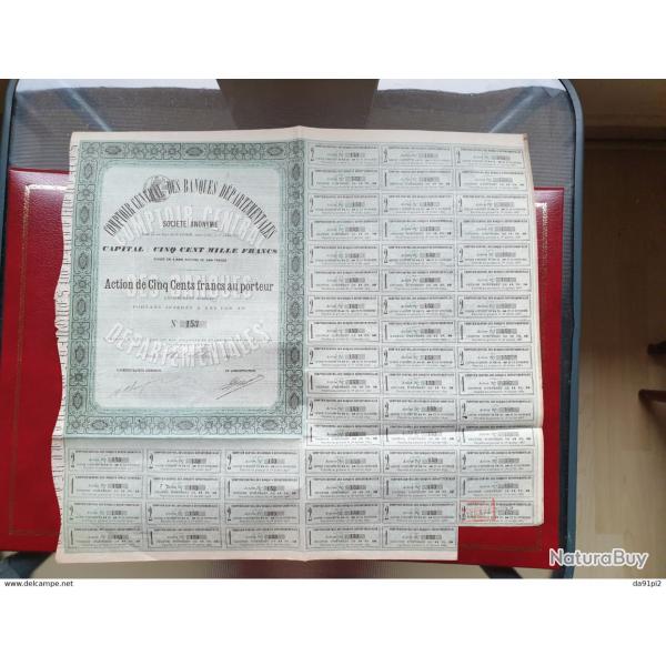 Tr�s rare action de 500 francs or 1880 Comptoir central banques d�partementales