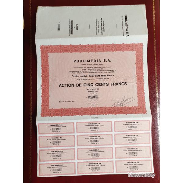 Rare Action Suisse Publim�dia 500 francs suisses 1966