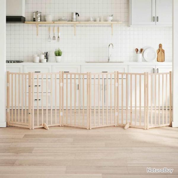 Barri�re pour chiens avec porte 6 panneaux bois de sapin massif