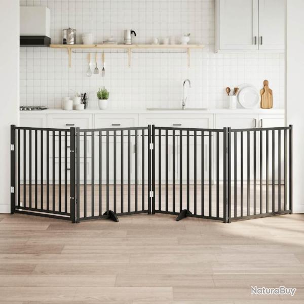 Barri�re pour chiens avec porte 4 panneaux bois de sapin massif