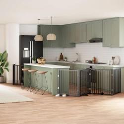 Barri&egrave;re pour chien porte pliable 6 panneaux noir bois peuplier