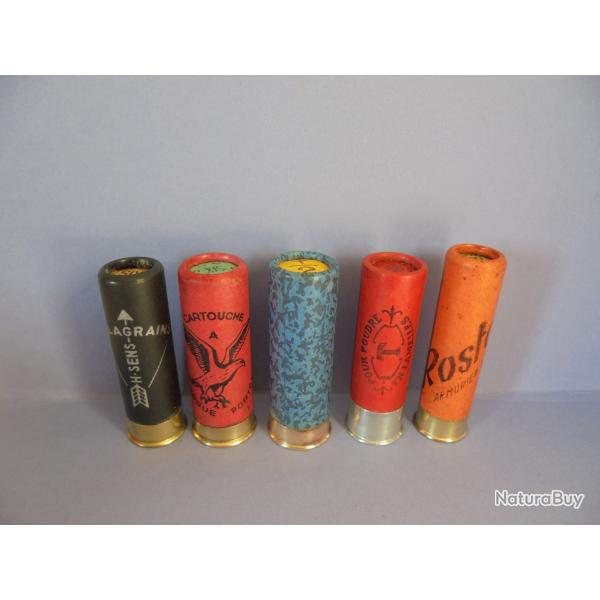 LOT DE 5 CARTOUCHES ANCIENNES NON RECHARGEES NEUTRALISEES N�7