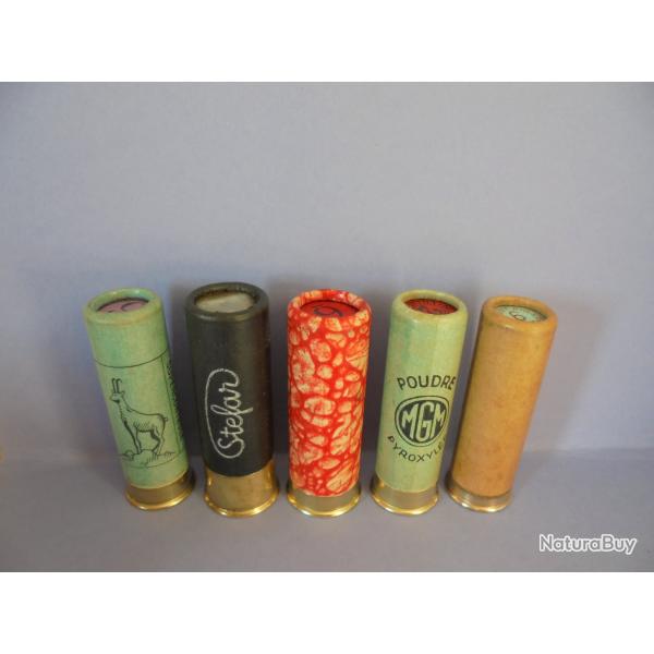 LOT DE 5 CARTOUCHES ANCIENNES NON RECHARGEES NEUTRALISEES N�8