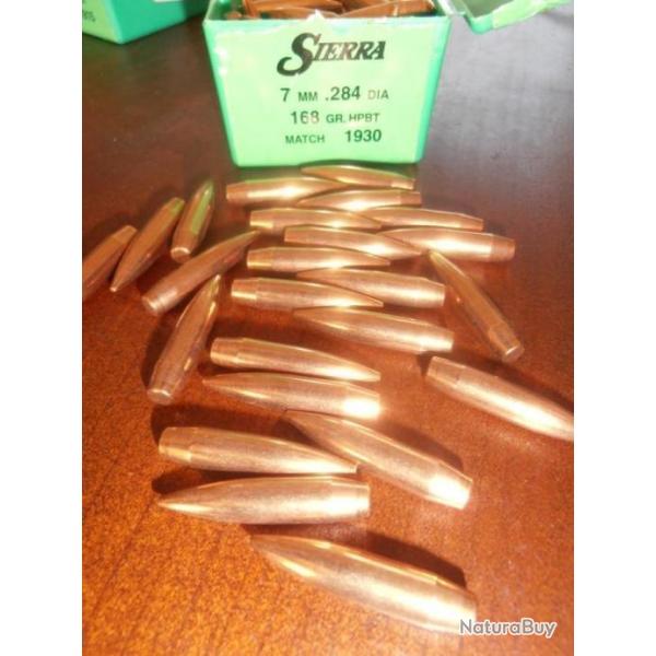 50 ogives Sierra 168 gr HPBT - 284 - 7.08 , 7x64, 280 rem, 284 w, 7 rem mag.......
