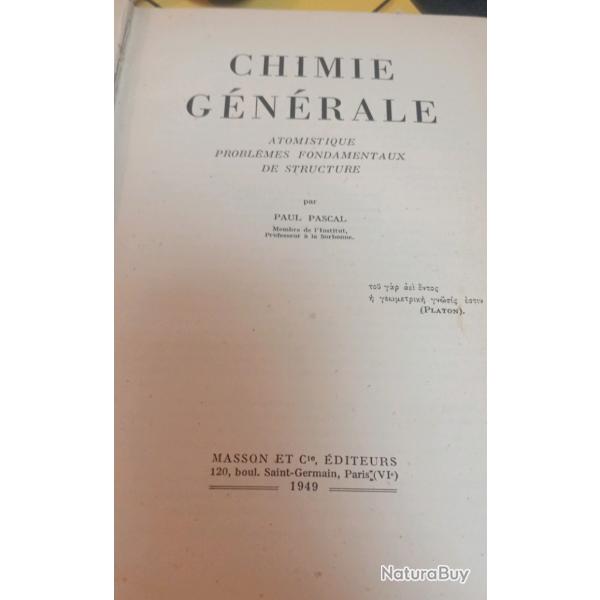 Chimie gnrale Paul Pascal atomistique problmes fondamentaux de structure ET01