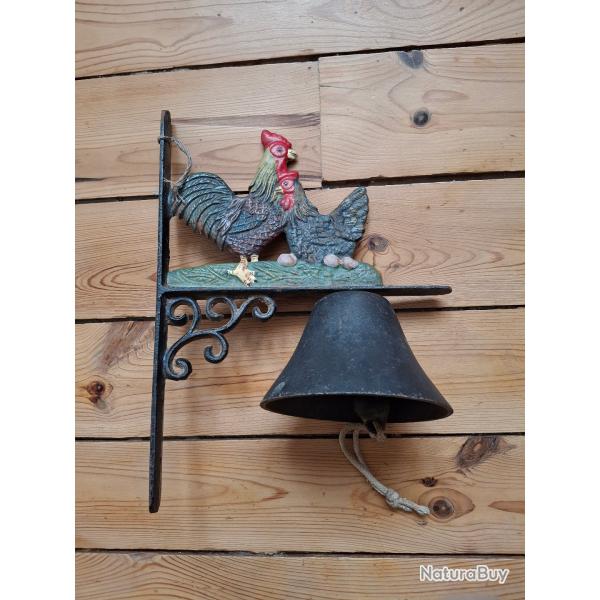 Rare Cloche de jardin ancienne avec potence multicolore (�maill�e)