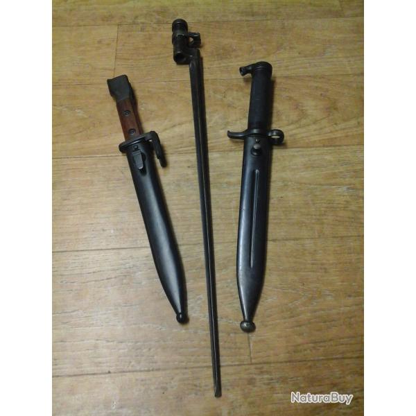 Lots de 3 baionnettes.Mosin nagant;Belge et mauser Su�dois.