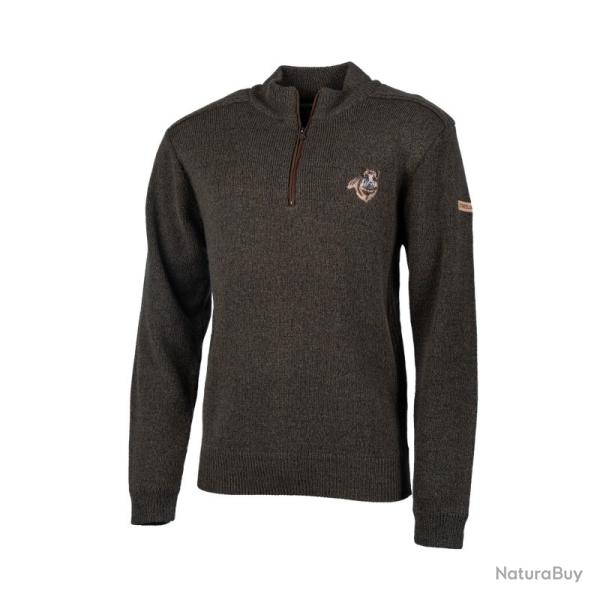 Pull laine de chasse col zipp� Broderie Sanglier , T:2XL