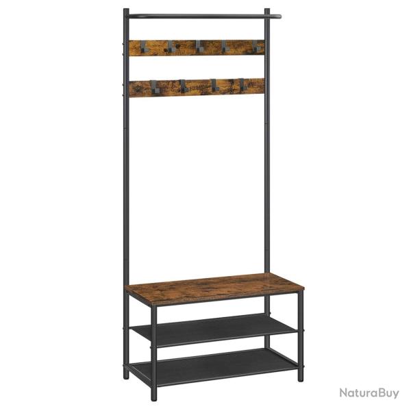 Meuble d'entr�e porte-manteaux 32,2 x 64 x 180 cm avec banc et �tag�re � chaussures 9 crochets amov