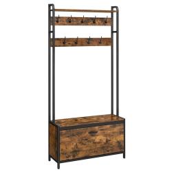 Meuble d'entr&eacute;e avec banc 9 crochets et &eacute;tag&egrave;re 30 x 85 x 180 cm porte-manteaux vestiaire pour coul