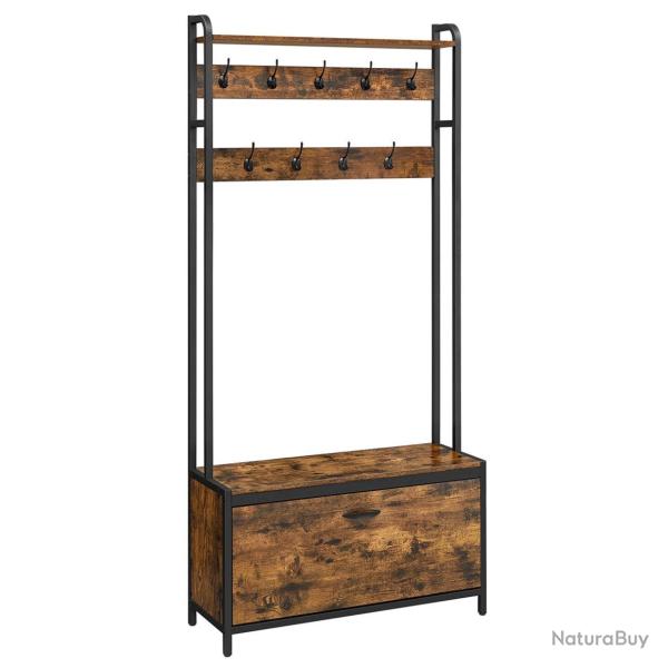 Meuble d'entre avec banc 9 crochets et tagre 30 x 85 x 180 cm porte-manteaux vestiaire pour coul