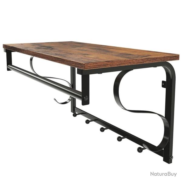 Porte-manteau mural �tag�re murale style industriel avec 5 crochets 1 plateau et 1 barre de suspens