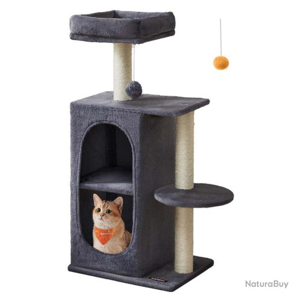 Petit arbre � chat avec 2 grottes poteaux � griffer pour les foyers multi-chats gris clair 12_00069