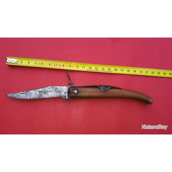 Couteau ancien  palme 31 BESSET  Thiers type Cracra Manche en Bois - Annes 20 -