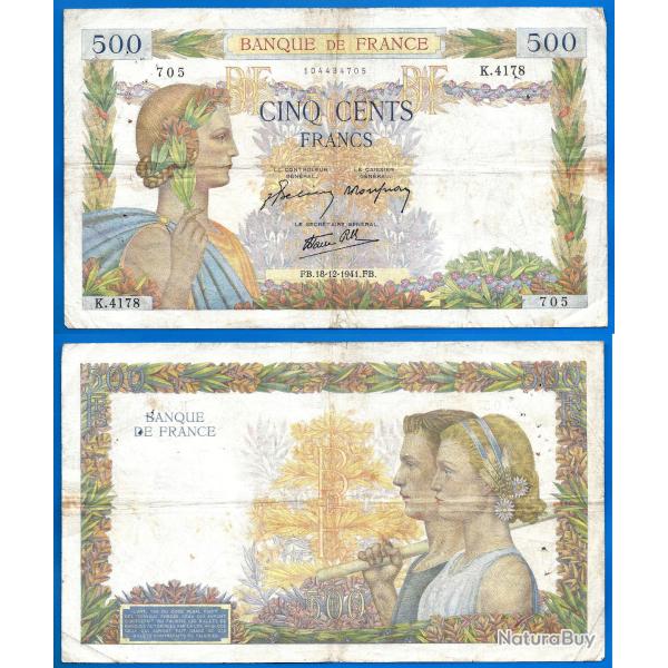 France 500 Francs 1941 Billet La Paix Frcs Frs Frc Grand Billet