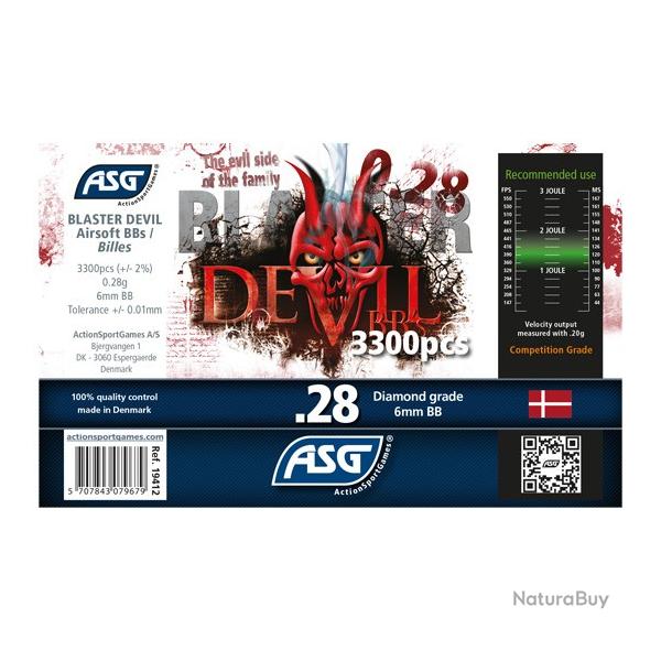 Bille plastique 6 mm Devil 0.28g en pot de 3300 billes | ASG (0000 3785) - Airsoft