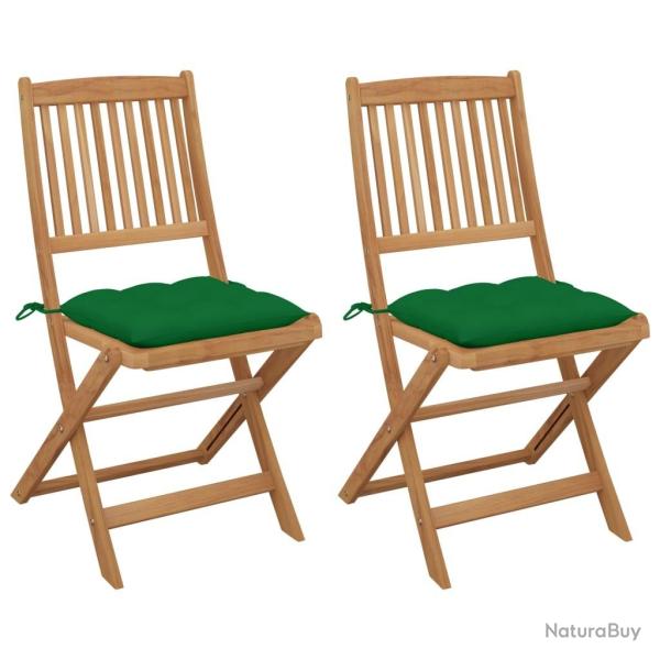 Chaises pliables de jardin lot de 2 avec coussins Bois d'acacia