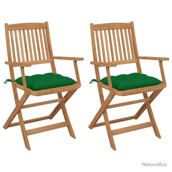 Chaises pliables de jardin lot de 2 avec coussins Bois d'acacia