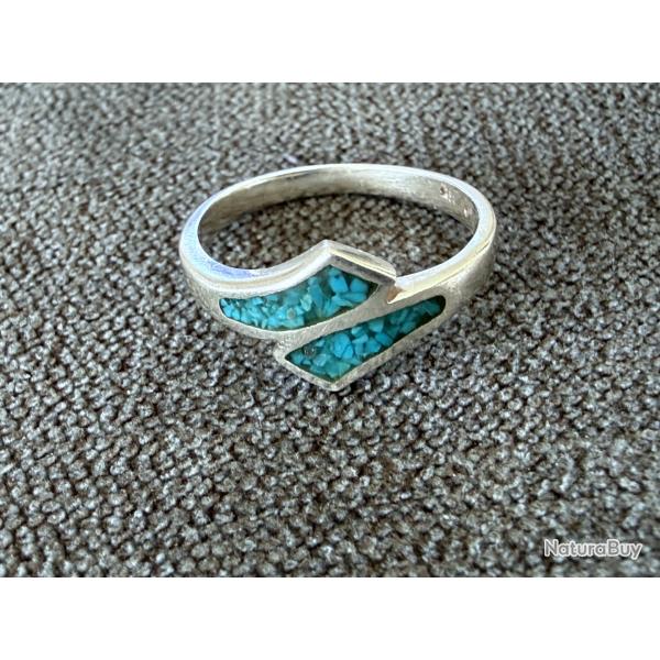Bague argent - taille 50 - pierre turquoise