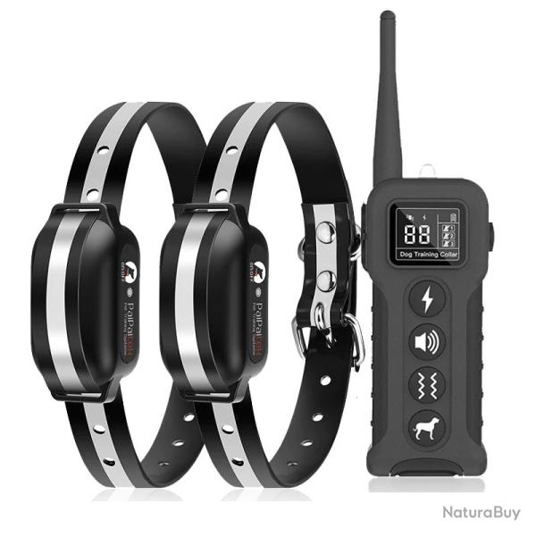 2X Colliers de Dressage Chien sans choc 1000m 9 Modes VibrationTonalit� Etanche Rechargeable Noir