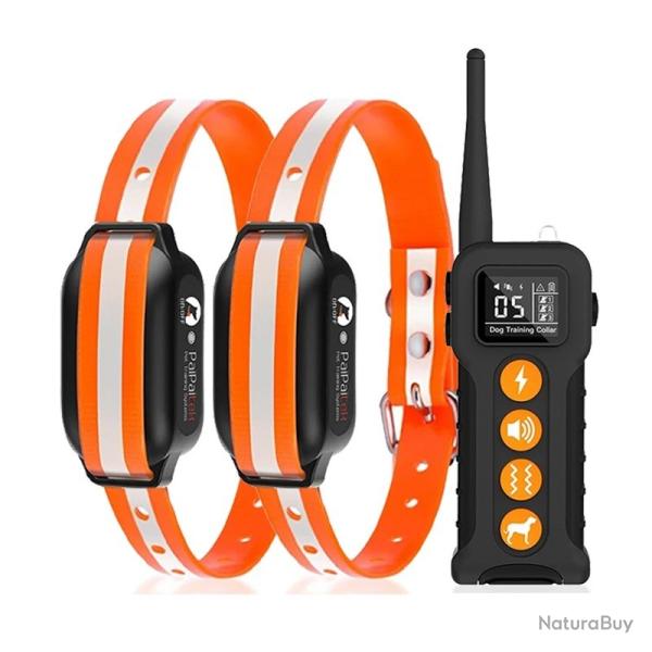 2X Colliers de Dressage Chien sans choc 1000m 9 Modes VibrationTonalit� Etanche Rechargeable Orange