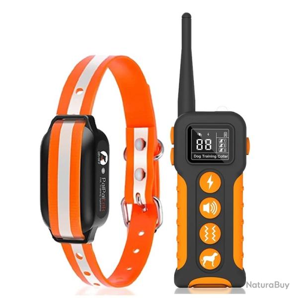 Collier de Dressage Chien sans choc 1000m 9 Modes VibrationTonalit� Etanche Rechargeable Orange