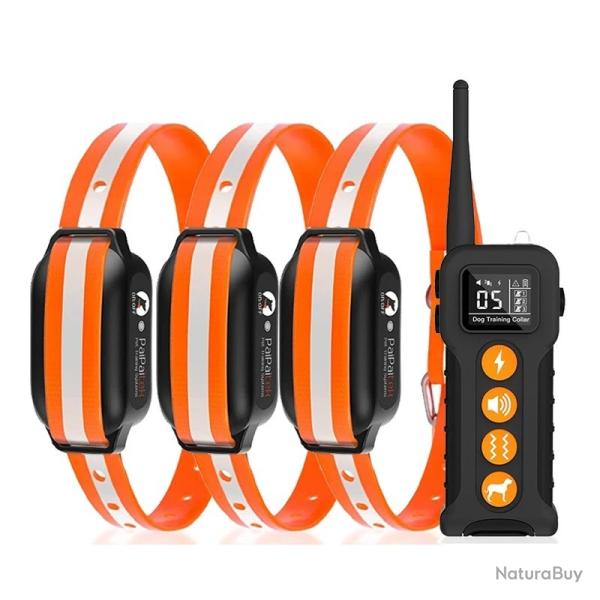 3X Colliers de Dressage Chien sans choc 1000m 9 Modes VibrationTonalit� Etanche Rechargeable Orange