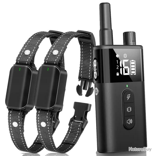 2X Collier Anti-Aboiement +T�l�commande 670m Vibrations 16 niveaux Bip Etanche IPX7 Rechargeable