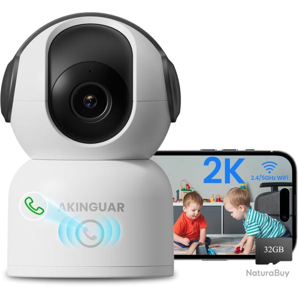 Camra Surveillance 2K 3MP WiFi intrieure 360 Pan&Tilt Camra IP, Vision Nocturne, Audio Bidirecti