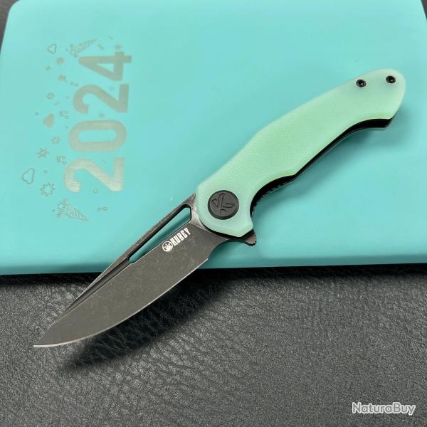 Couteau Kubey Dugu Lame Drop Point Acier Sandvik 14C28N Linerlock Manche G-10 Jade KUB210K