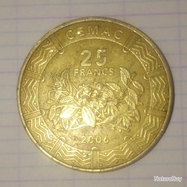 1 pi�ce de 25 francs CFA de la banque Centrafricaine de 2006.