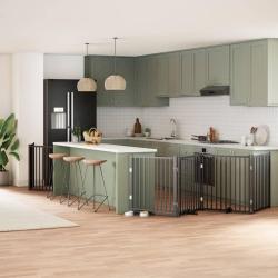 Barri&egrave;re pour chien porte pliable 8 panneaux noir bois peuplier