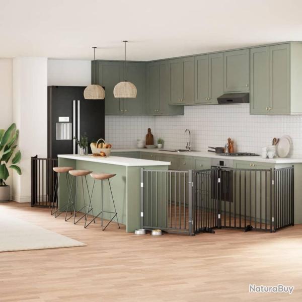 Barri�re pour chien porte pliable 8 panneaux noir bois peuplier