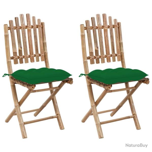 Chaises pliables de jardin lot de 2 avec coussins Bambou