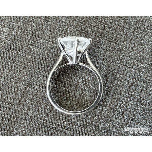Bague en or blanc massif 18 carats - pierre blanche - taille 50