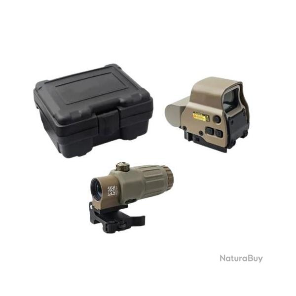 Viseur Holographique 558 + Loupe G33 3x Rabattable Point Rouge/Vert Rail Picatinny Chasse Tir Sand