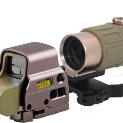 Viseur Holographique 558 + Loupe G45 5x Point Rouge/Vert Rail Picatinny QD Tir Sportif Chasse Sand