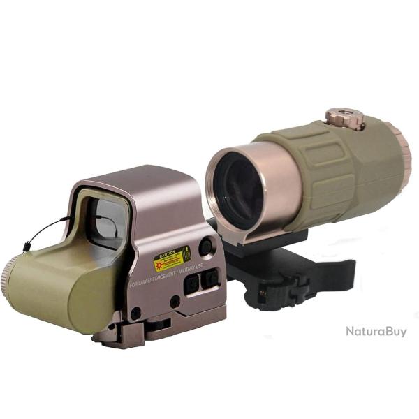 Viseur Holographique 558 + Loupe G45 5x Point Rouge/Vert Rail Picatinny QD Tir Sportif Chasse Sand