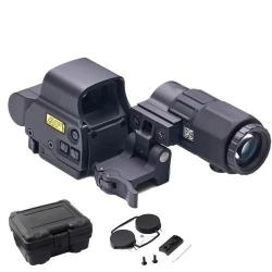 Viseur Holographique 558 + Loupe G45 5x Point Rouge/Vert Rail Picatinny QD Tir Sportif Chasse Noir