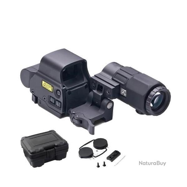 Viseur Holographique 558 + Loupe G45 5x Point Rouge/Vert Rail Picatinny QD Tir Sportif Chasse Noir