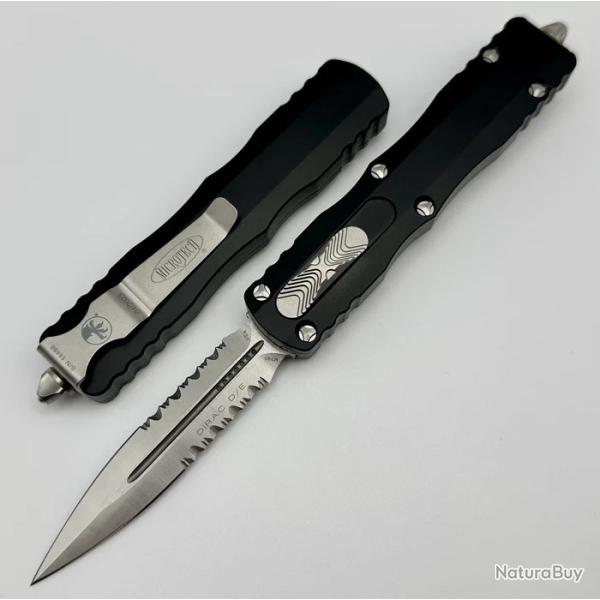 Couteau Automatique OTF Microtech Dirac D/E 225-5 Lame Dague Acier M390 Manche Alu Noir USA MCT2255