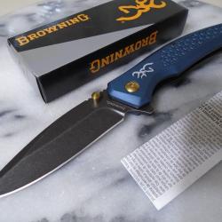 Couteau Browning Lame Acier 7Cr17MoV Manche Aluminium Bleu Linerlock Clip BR0572B