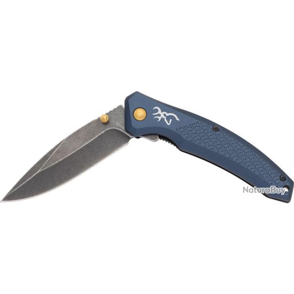 Couteau Browning Lame Acier 7Cr17MoV Manche Aluminium Bleu Linerlock Clip BR0572B