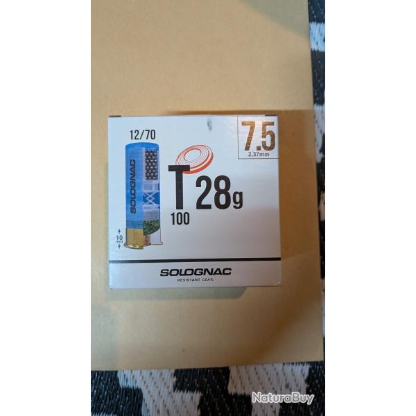 Solognac 28g 7.5 2,37mm 12/70 CARTOUCHE BALL TRAP T100 28g CALIBRE  PLOMB N�7,5 X25