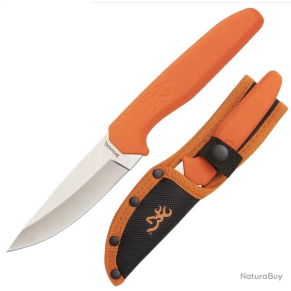 Couteau Browning Sharp-Ridge Skinner Lame Drop Point Acier 8Cr13MoV Manche Orange tui Nylon BR0554