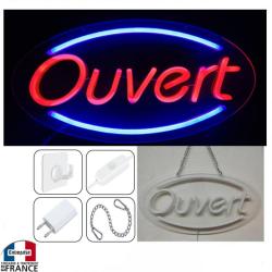 Panneau enseigne lumineuse Neon led verre acrylique &agrave; suspendre Ouvert vitrine bleu rouge