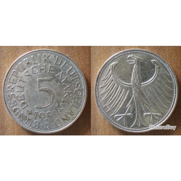 Allemagne 5 Deutche Mark 1951 Atelier D pour Munich Piece Argent
