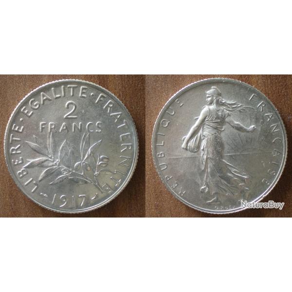 France 2 Francs 1917 Semeuse Piece Argent Franc