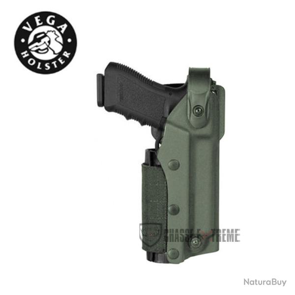 Holster VEGA Zoom VKZ804 pour GLOCK 17/18/19/22/23 avec Lampe/Laser Droitier Vert Olive