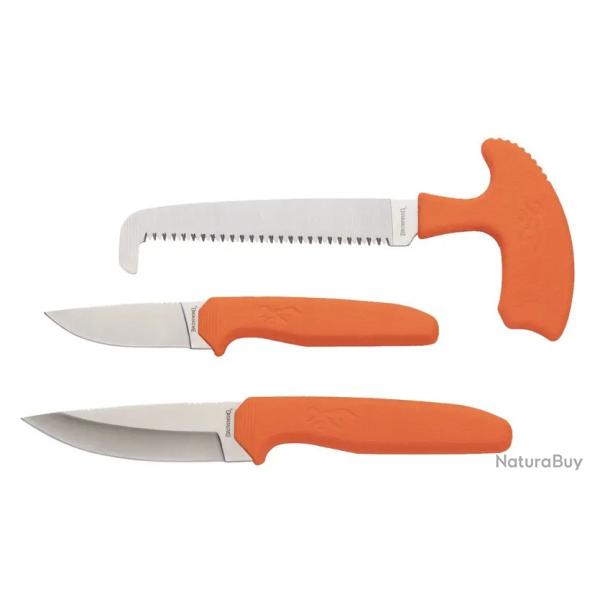 Set Browning Couteaux et Scie Browning Sharp-Ridge 3 Pices Lames Acier 8Cr13MoV Etui Nylon BR0553